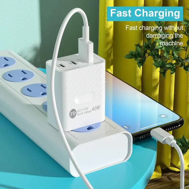 40W USB-C Travel Wall Charger – Fast Charging 3-Port Phone Charger Block & Type-C Adapter for Travel & Home Use