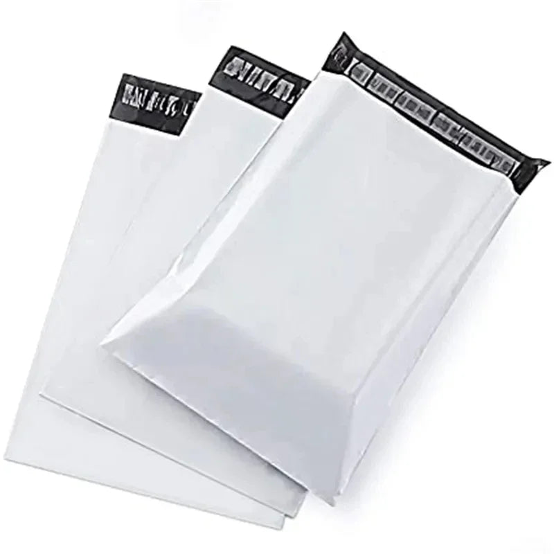 100 Pack White Courier Mailing Bags – Self-Seal Plastic Packaging Pouches, Durable Express Storage & Shipping Envelopes