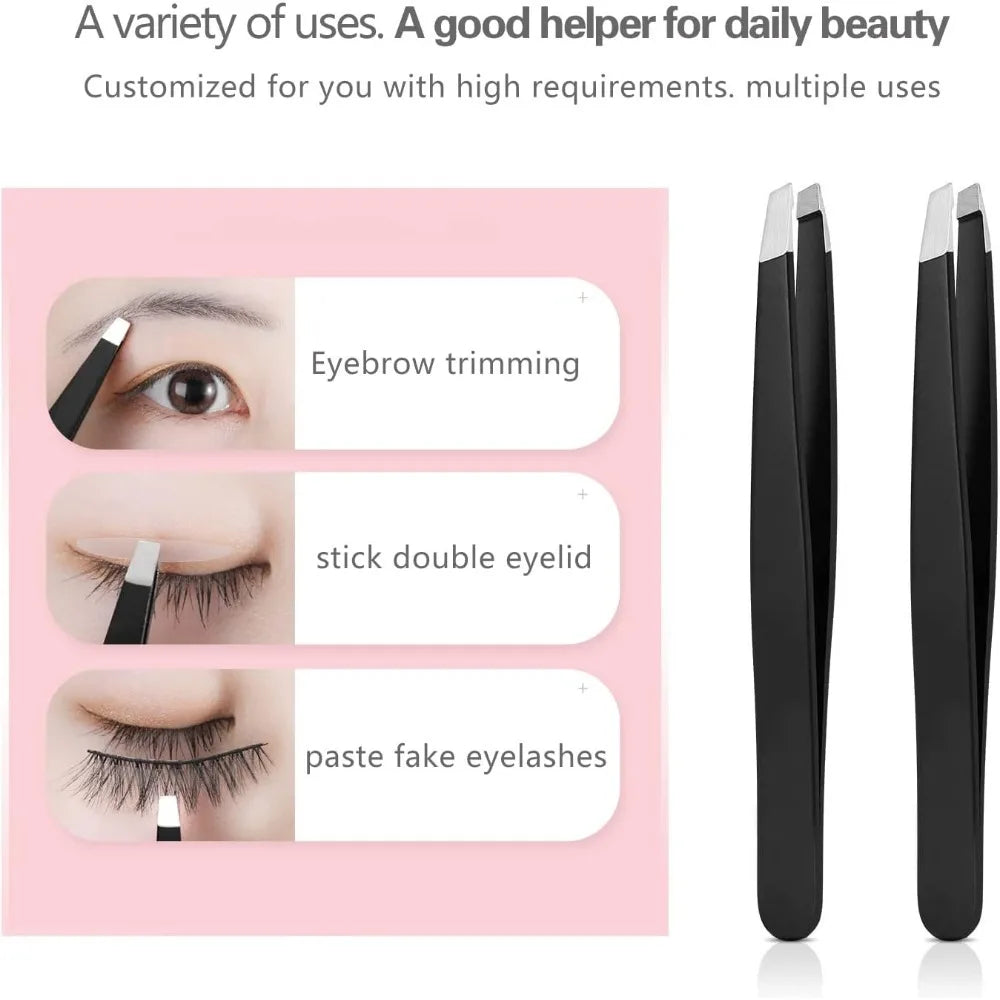 High-Precision 4-Piece Stainless Steel Tweezer Set – Black Finish, Facial Hair Tools for Men & Women