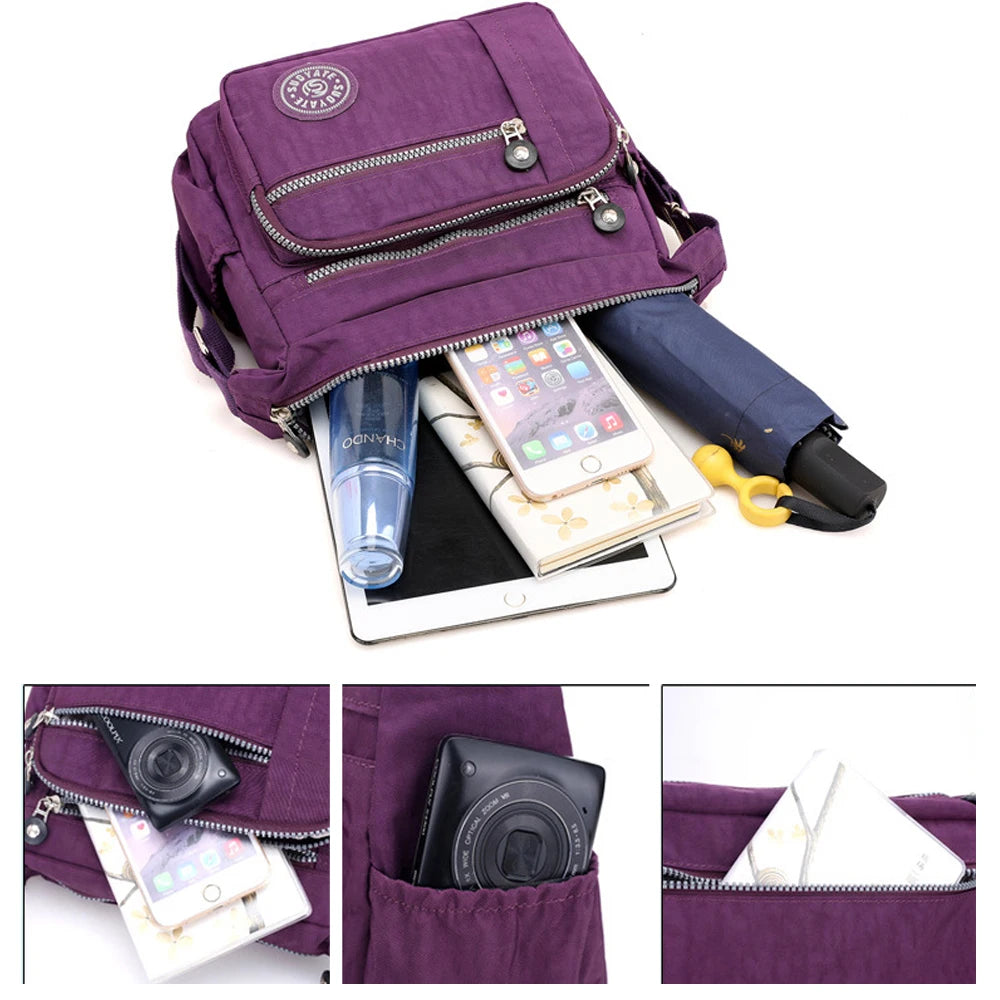 Women’s Waterproof Nylon Floral Multi-Pocket Crossbody Bag – Casual Shoulder Messenger Bag