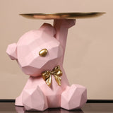 Geometric Bear Resin Sculpture with Tray – Modern Storage Figurine & Key Holder for Home, Entryway & Office Décor