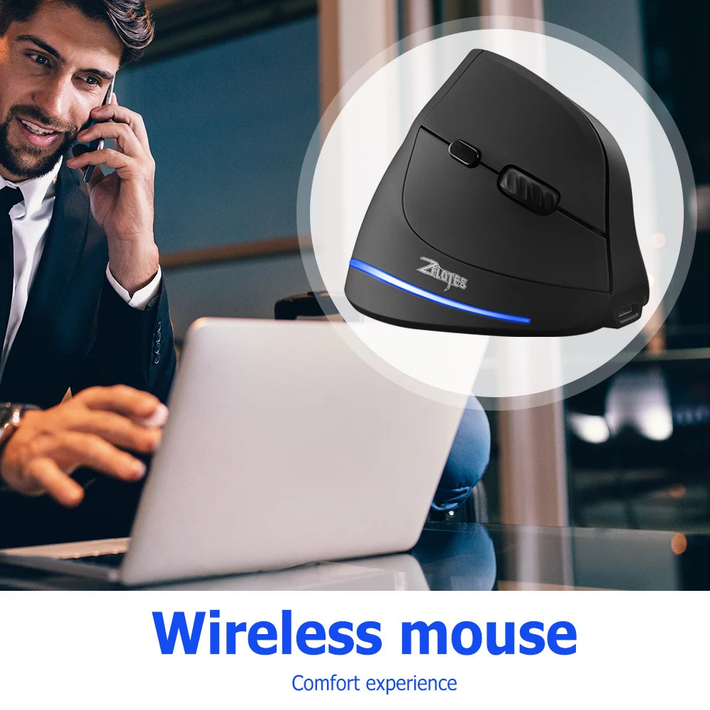 Zelotes F-35 Vertical Wireless Mouse – Ergonomic Rechargeable 6-Button Design with Adjustable 2400 DPI