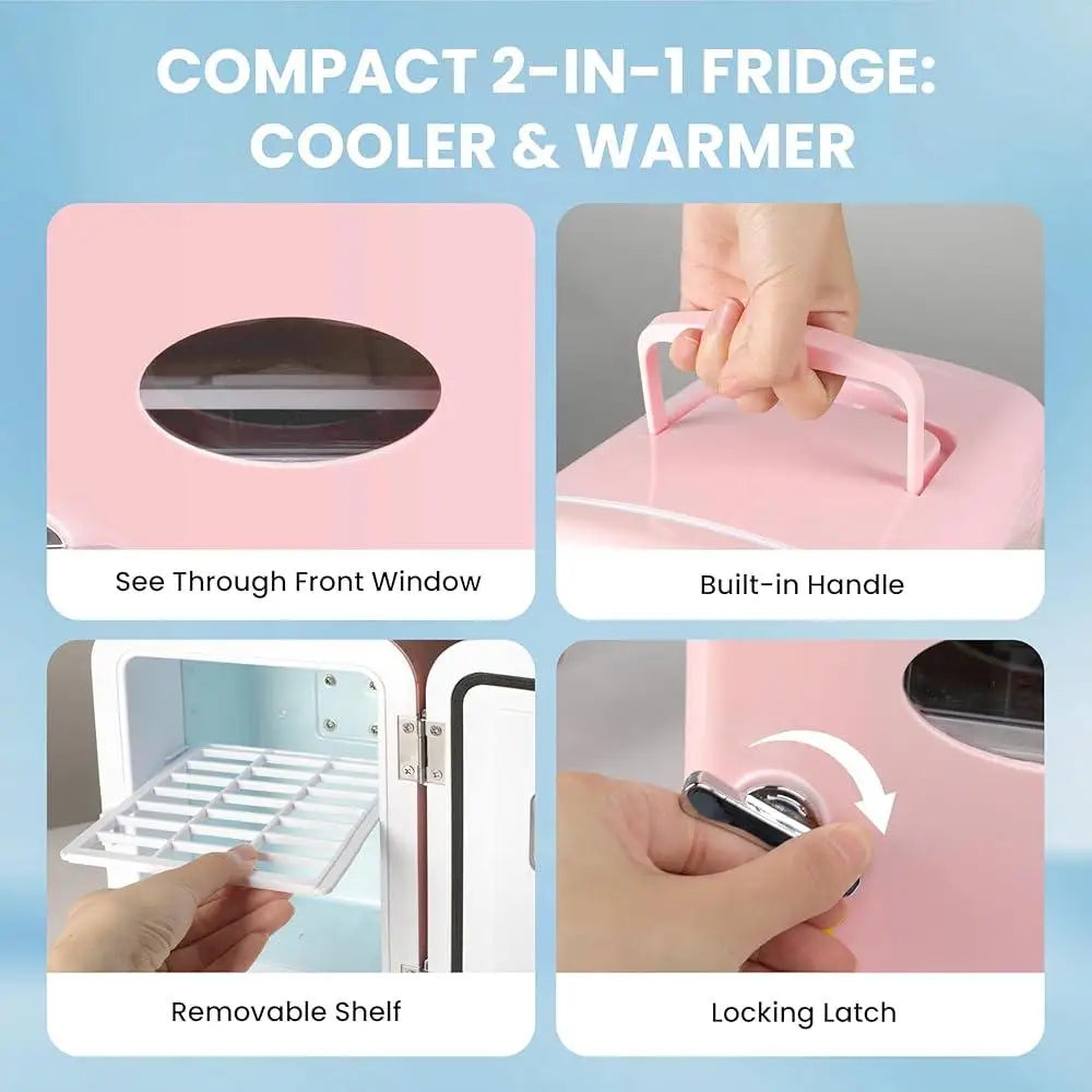Portable Mini Fridge – 4 L / 6-Can Cooler & Warmer Compact Quiet Refrigerator with Observation Window