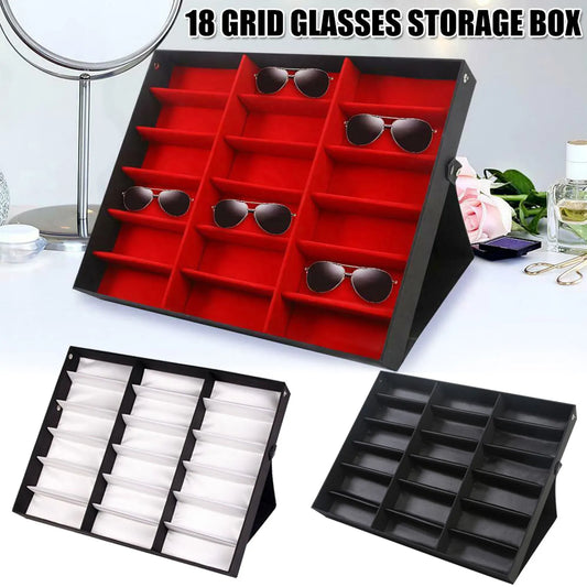 18-Slot Glasses Display Stand – Tilted Eyewear Organizer Box & Sunglasses Storage Tray for Eyeglass Collection