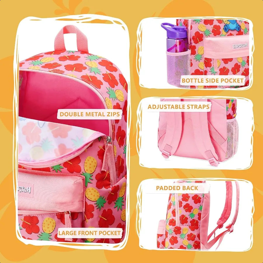 Stitch Backpack for Girls & Teens – Pink-Red School Book Bag with Cute Design