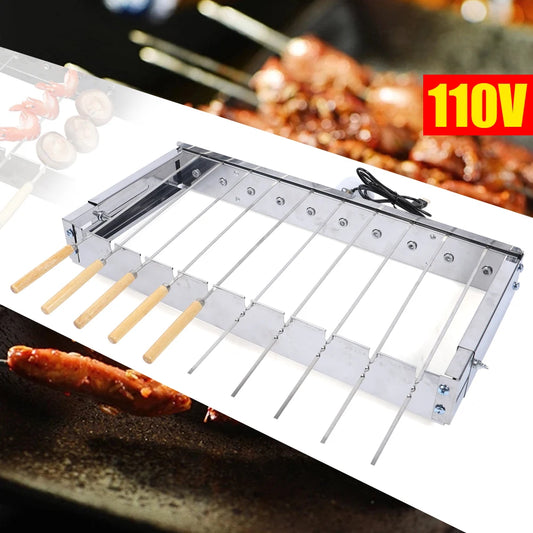“110V Portable Electric BBQ Grill – Stainless Steel Rolling Barbecue with Automatic Shelf for Outdoor Picnic & Camping”