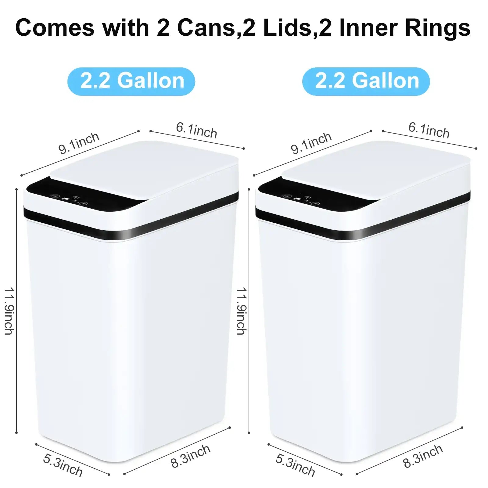 “2-Pack 12L Automatic Trash Cans – Touchless Motion Sensor Slim Bins with Lids for Bathroom, Bedroom, Office & Living Room (White)”