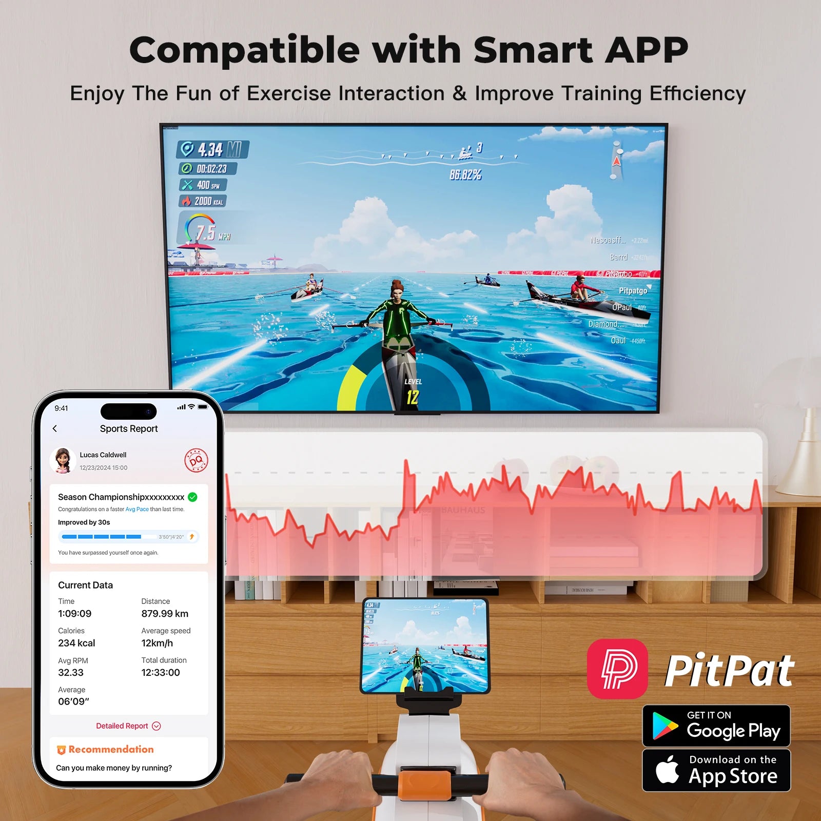 Home Rowing Machine — 32-Level Adjustable Magnetic Resistance, LED Monitor, Tablet Holder, Bluetooth Fitness Trainer