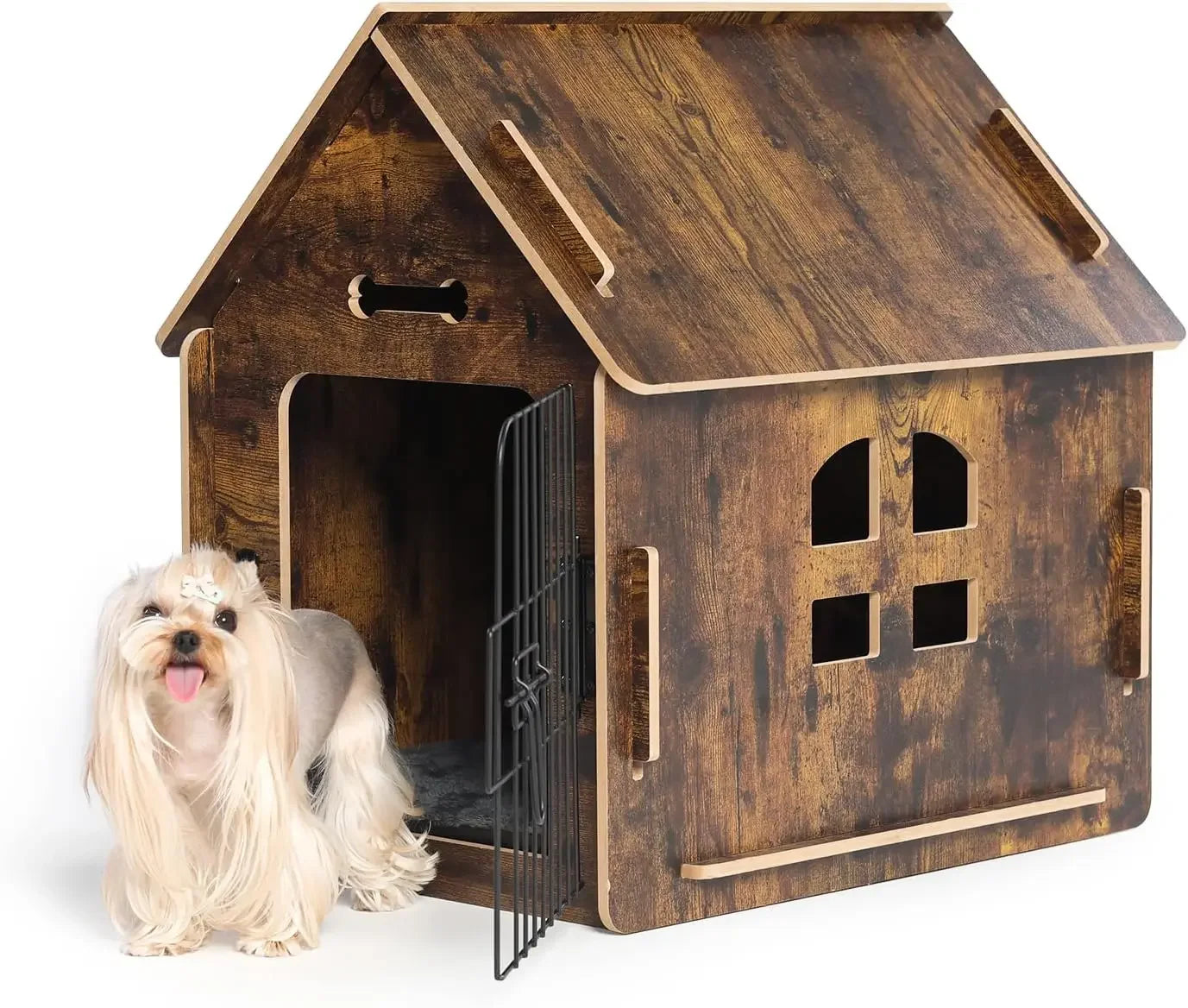 Indoor Wooden Pet House – Cozy Small Dog & Cat Bed with Air Vents & Elevated Floor