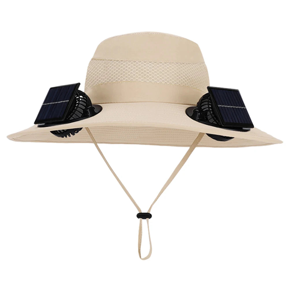 Outdoor Camping & Fishing Solar Fan Hat – Unisex Portable Wide Brim Fisherman Cap with Solar-Powered Cooling Fan