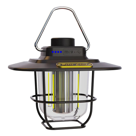 Retro LED Lantern Light – Type-C Rechargeable Hanging Decorative Lamp with Hook & Dimmable Brightness