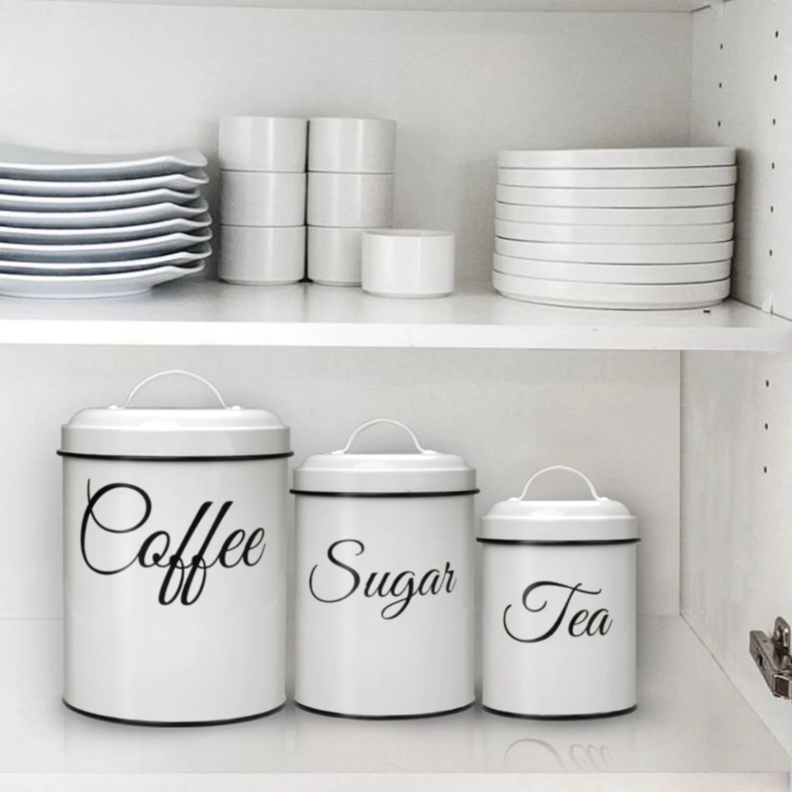 3-Piece Airtight White Vintage Kitchen Canister Set – Countertop Storage for Coffee, Tea & Sugar