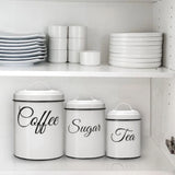 3-Piece Airtight White Vintage Kitchen Canister Set – Countertop Storage for Coffee, Tea & Sugar
