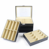 PU Leather Sunglasses Display Box with Glass Window – Jewelry Organizer for Glasses, Rings & Necklaces