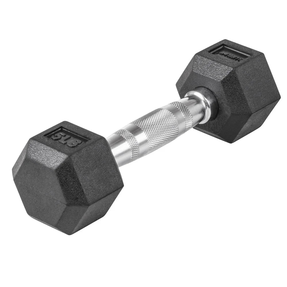 Hex Rubber Dumbbell 5 lb – Durable Rubber-Encased Hex Dumbbell with Ergonomic Handle & Non-Roll Design 🏋️‍♂️