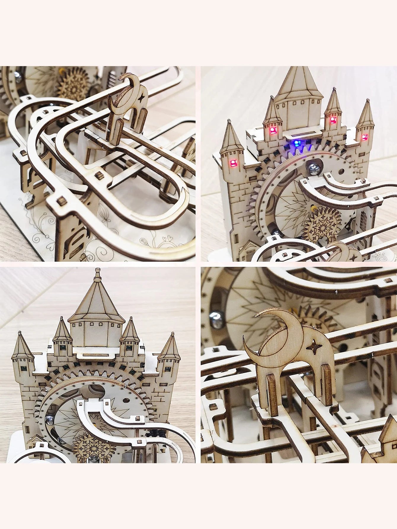 Electric Marble Run Mechanical Model Kit – 3D Wooden Puzzle with Lights | DIY Handmade Engineering Track Toy & Brain Teaser