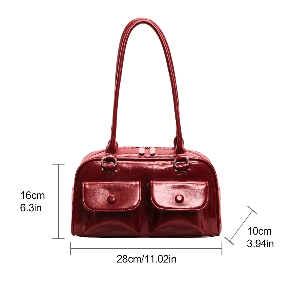Retro Y2K Under-Arm PU Leather Bag for Women – Multi-Pocket Shoulder Tote & Casual Designer Satchel