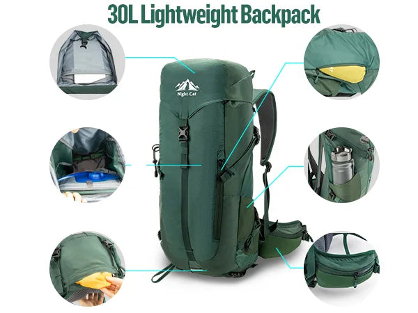 Night Cat 30L Ultralight Hiking Backpack — Internal Frame Outdoor Pack for Men & Women