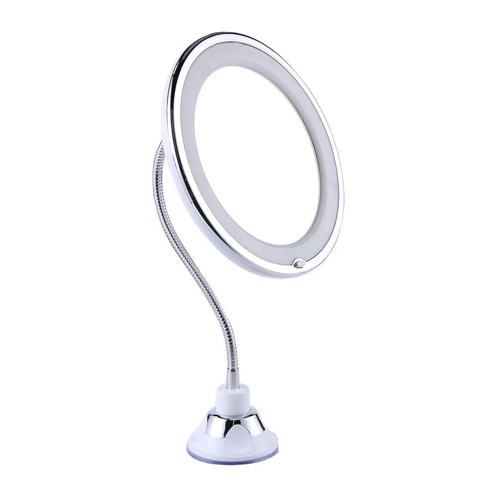 10X Magnifying LED Vanity Mirror – Flexible Suction Mirror with 360° Swivel for Bathroom, Home & Travel
