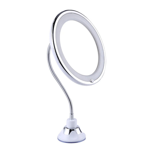 10X Magnifying LED Vanity Mirror – Flexible Suction Mirror with 360° Swivel for Bathroom, Home & Travel