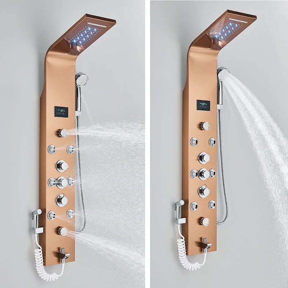Intelligent LED Shower Panel System with LCD Display & 6 Modes – Rain, Waterfall, Massage Jets 🌧️
