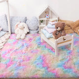 Soft Fluffy Rainbow Rug – Colorful Shaggy Carpet for Girls’ Bedroom, Nursery & Playroom Décor
