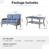 “2-Piece Patio Furniture Set – Outdoor Wicker Loveseat Sofa with High Back & Glass Coffee Table, All-Weather Rattan”