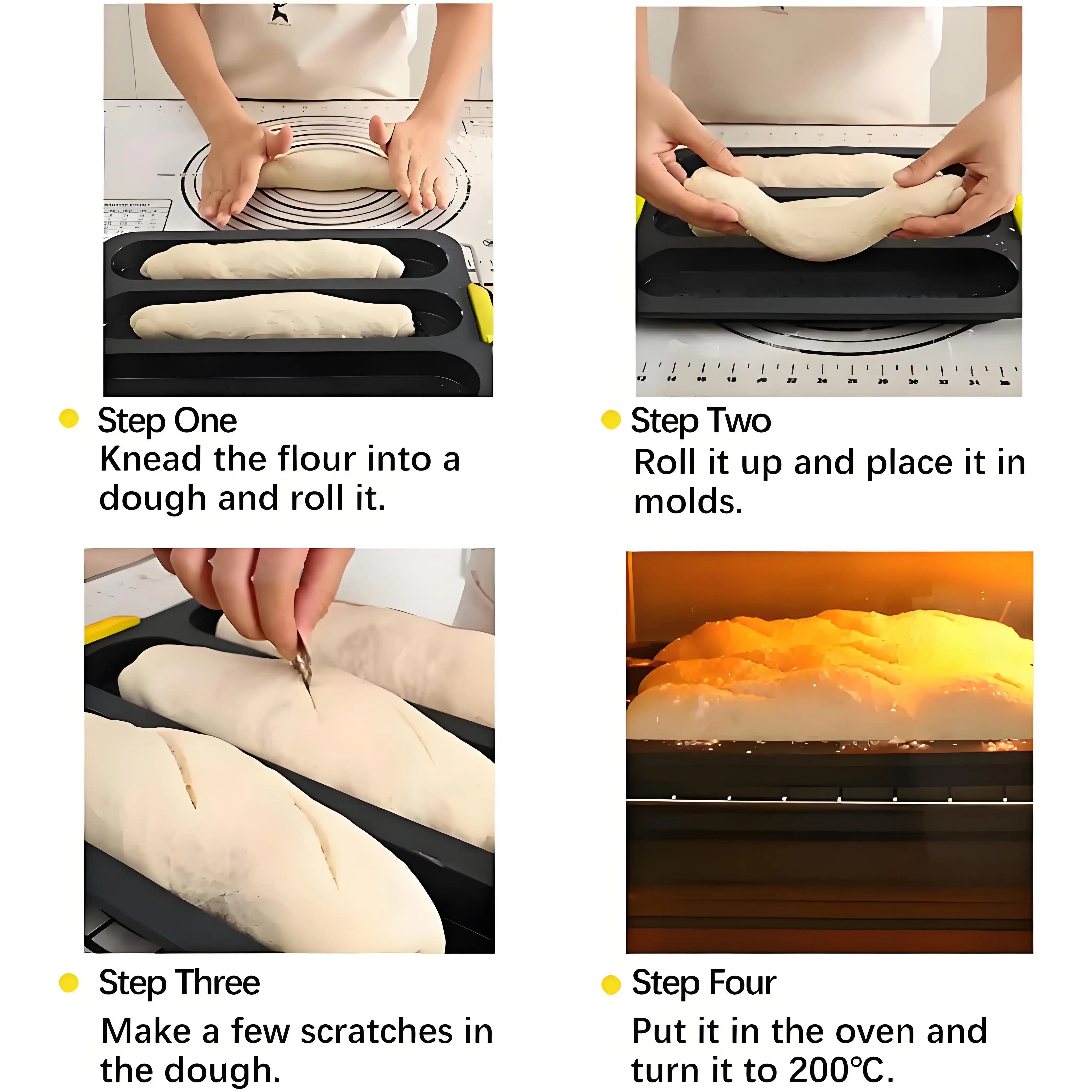 Large Silicone Baking Mold – Non-Stick Baguette & Bread Tray, Food-Grade, Long Handle Oven Bakeware (500 ml+ Capacity)