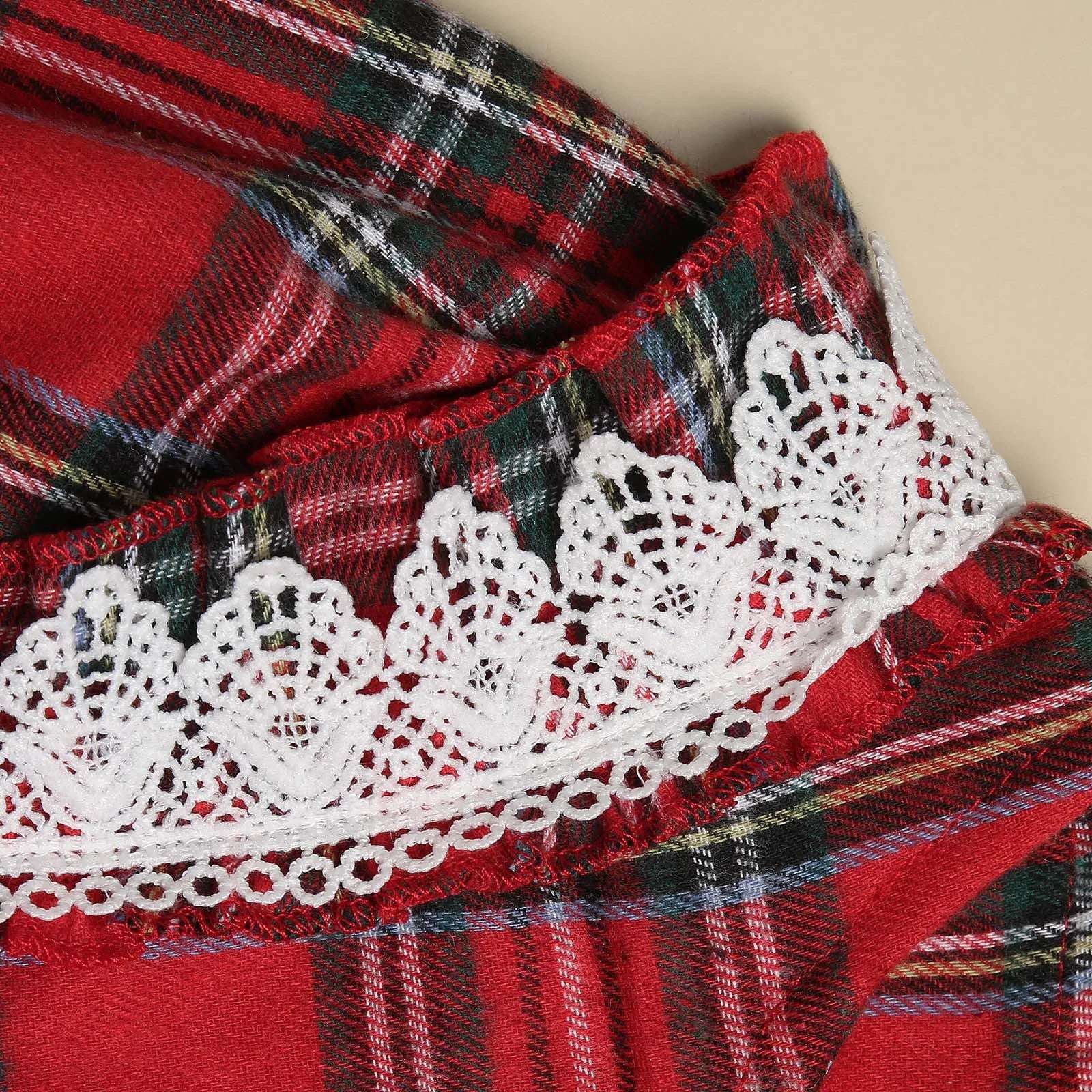 Red Plaid Lace & Ruffle Long-Sleeve Tutu Party Dress for Baby Girls – Christmas Outfit