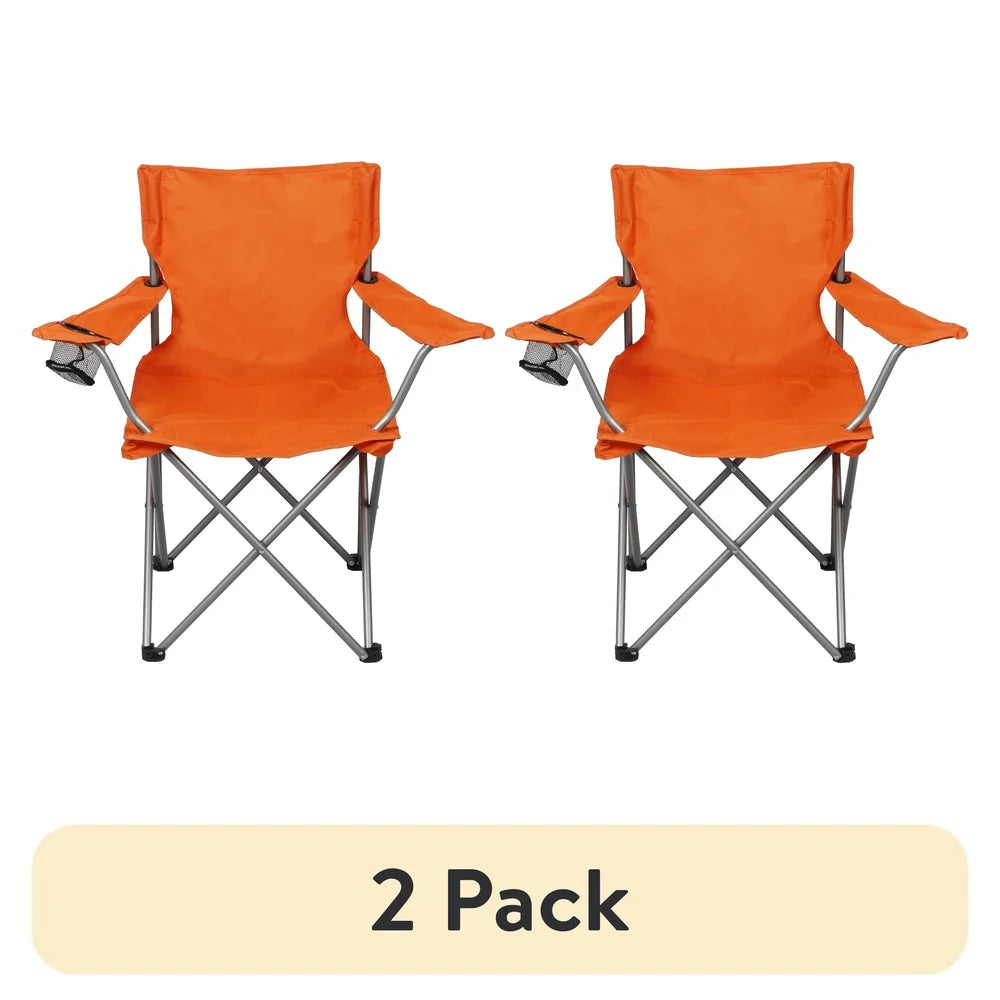 2-Pack Folding Camp Chairs with Cup Holder – Portable Quad Frame, Durable Outdoor Seating for Camping, Tailgating & Sports Events