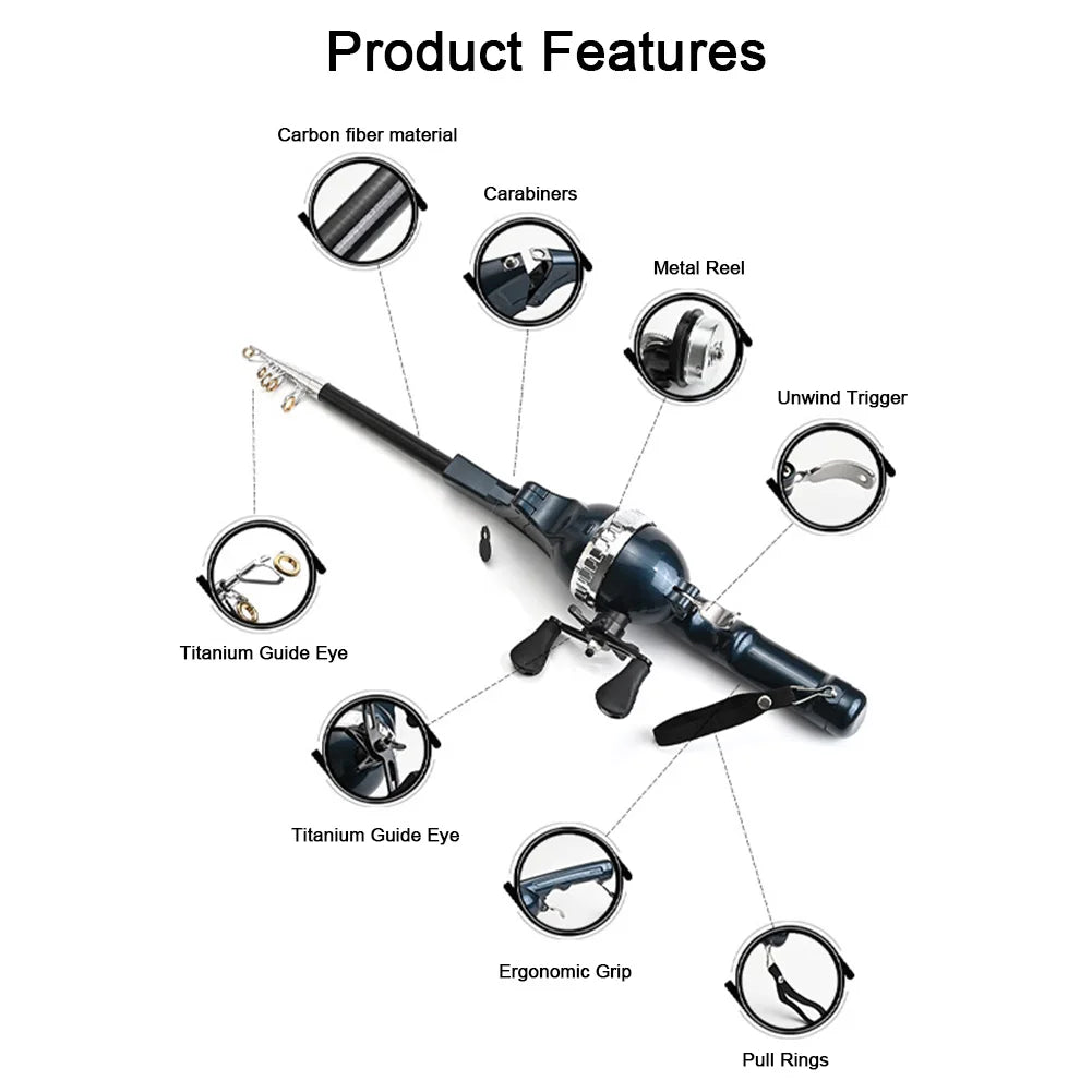 “Portable Folding Telescopic Fishing Rod Set – Stainless Steel Mini Fishing Pole with Reel & Line for Travel”