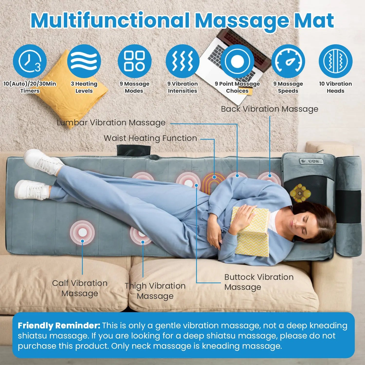 Full-Body Electric Massage Mat with Heat & Vibration – Foldable Cushion for Back, Neck, Feet & Lumbar Support