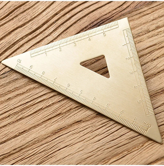 Vintage Brass Straight Ruler – Metal Triangle & Protractor Measuring Tool for Students & Creatives