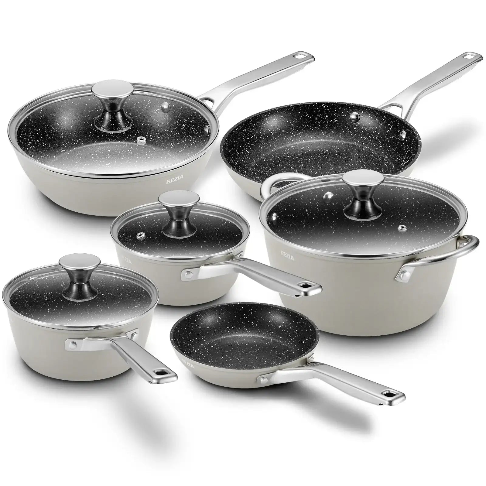 10-Piece Nonstick Induction-Ready Cookware Set – Bezia Pots & Pans with All-Stove Compatibility