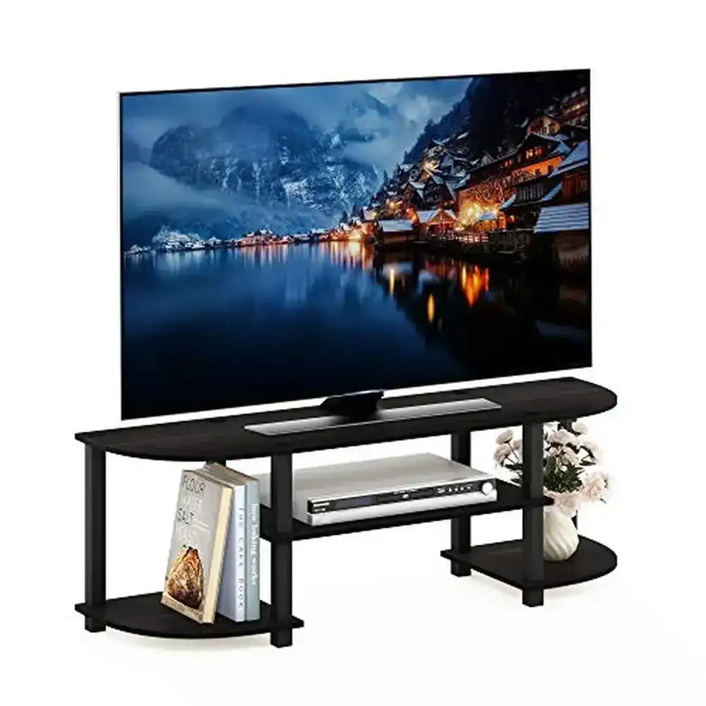 4-Tier Wooden TV Entertainment Center – Espresso/Black Finish Media Stand for Flat-Screen TVs
