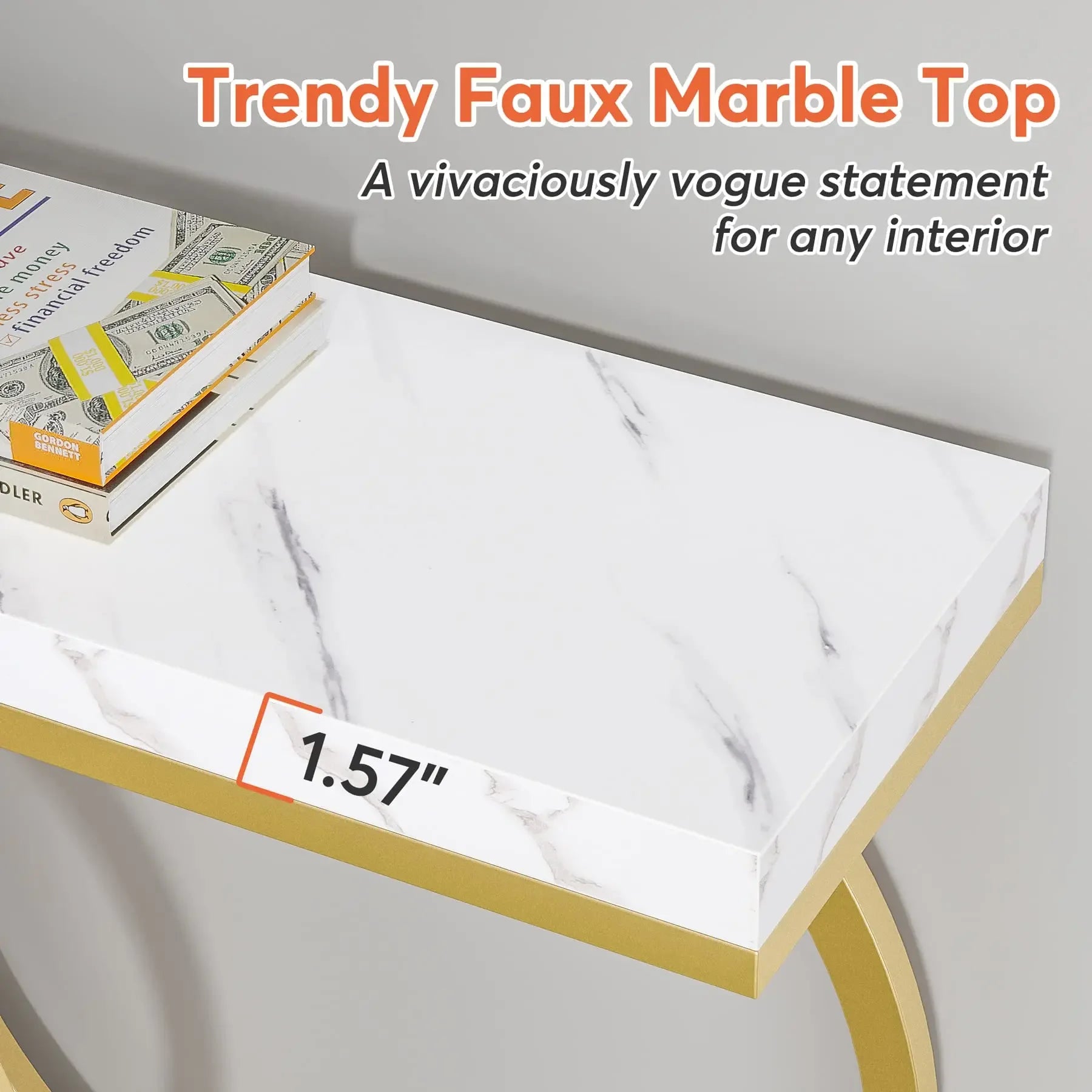 Tribesigns 55" Gold Console Table – Modern Faux Marble Entryway & Sofa Table | Narrow Long Accent Table for Hallway or Living Room