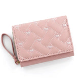 Women’s Heart Embroidered Short Wallet – Triple Fold PU Leather Purse with Multi-Card Slots & Large Capacity