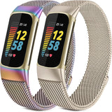 Chic Metallic Adjustable Stainless Steel Mesh Loop Replacement Straps (2-Pack) for Fitbit Charge 5 – Premium Style & Comfort