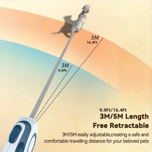 16ft Auto-Retractable Dog Leash – Durable Nylon Extendable Lead with Easy Control & Blue-White Geometric Design