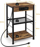 Bedside Table with Charging Station – 3-Tier Nightstand with USB Ports & Power Outlets, Side Table with Storage Rack for Bedroom & Living Room
