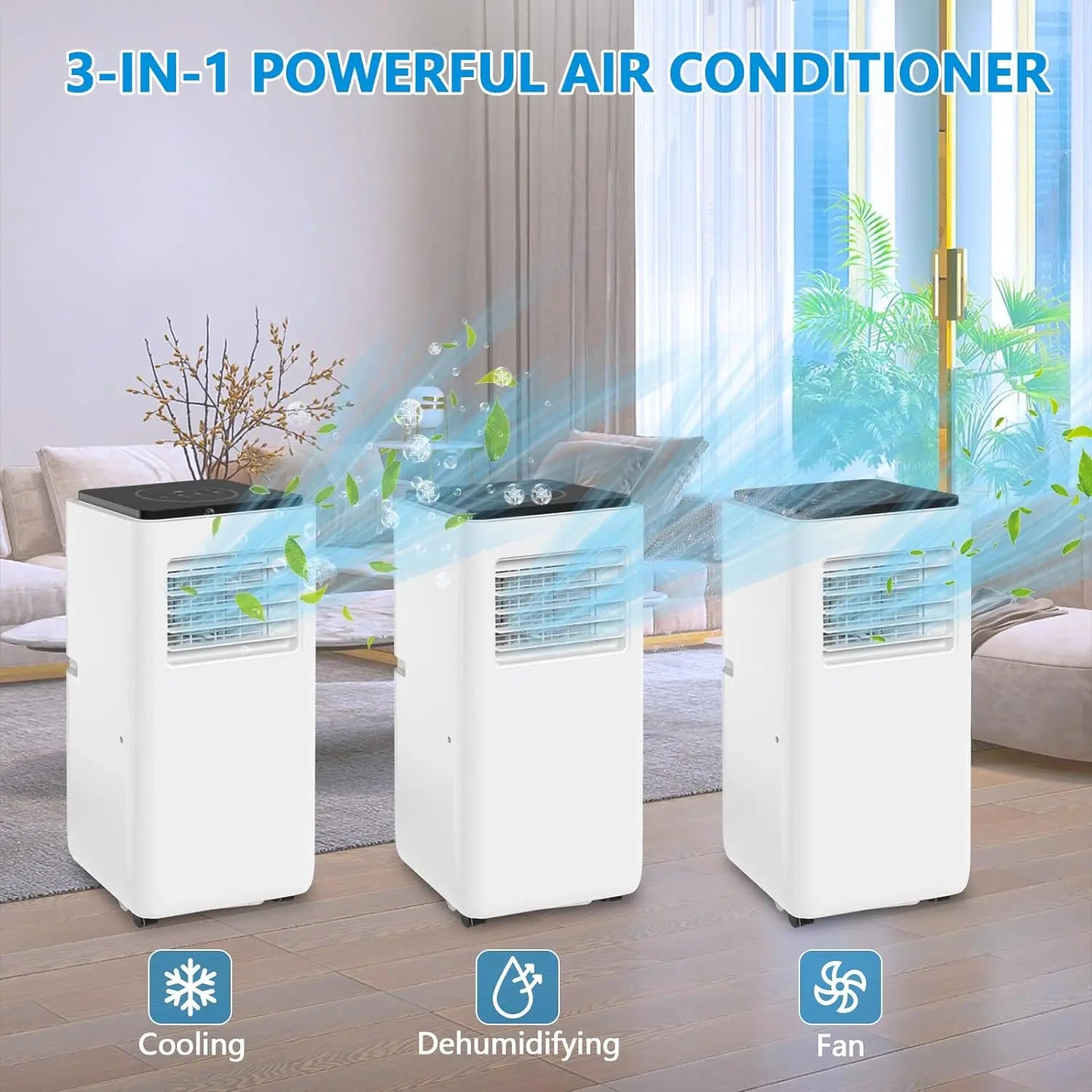 8000 BTU Portable Air Conditioner with Dehumidifier & Remote Control – Compact AC for Bedroom & Medium Rooms up to 350 sq ft