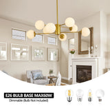 Modern 8-Light Gold Chandelier – Elegant Ceiling Light with White Glass Globe Shades (No Bulbs Included)