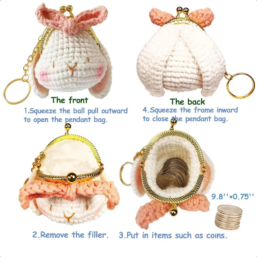 Crochet Animal Keychain Coin Purse – Mini Handmade Kisslock Bag & Backpack Charm for Girls & Women