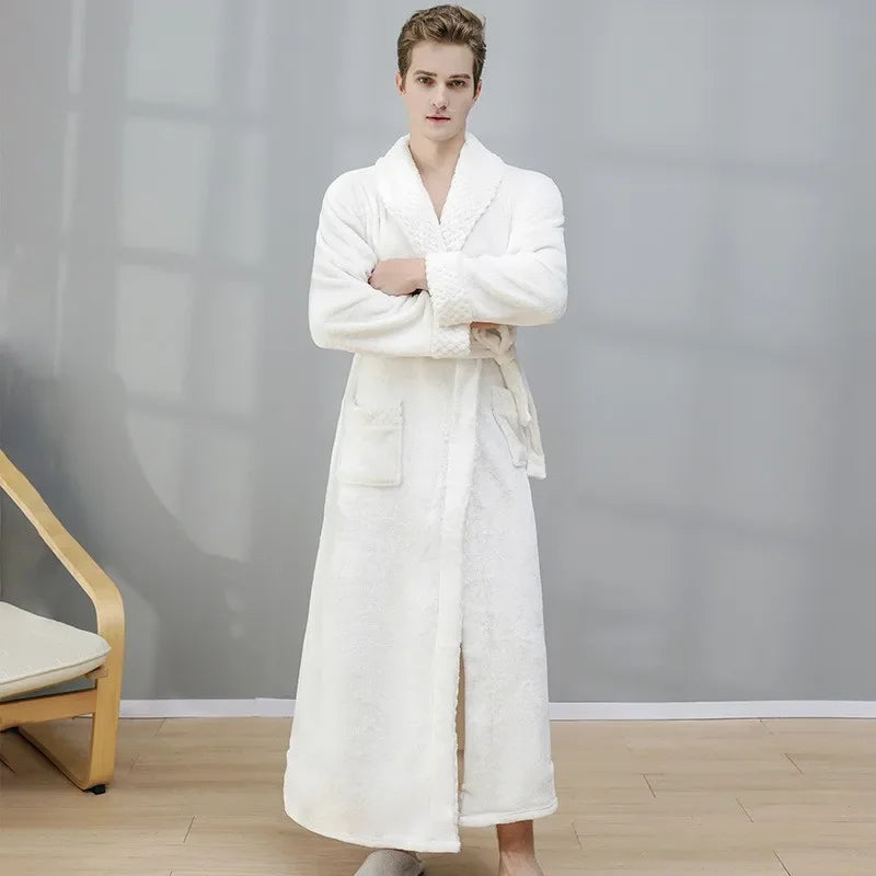 Thick Coral Velvet Bathrobe – Warm Winter Long Robe for Men & Women | Soft Couple Pajama Robe & Shower Wrap