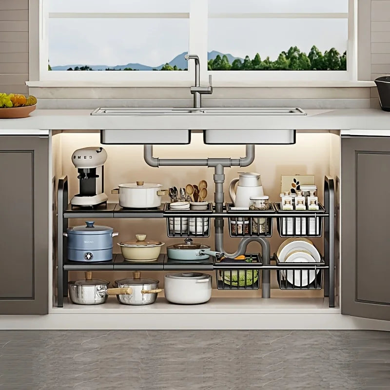 2-Tier Under-Sink Organizer Rack – Multi-Purpose Storage Shelf for Kitchen & Bathroom