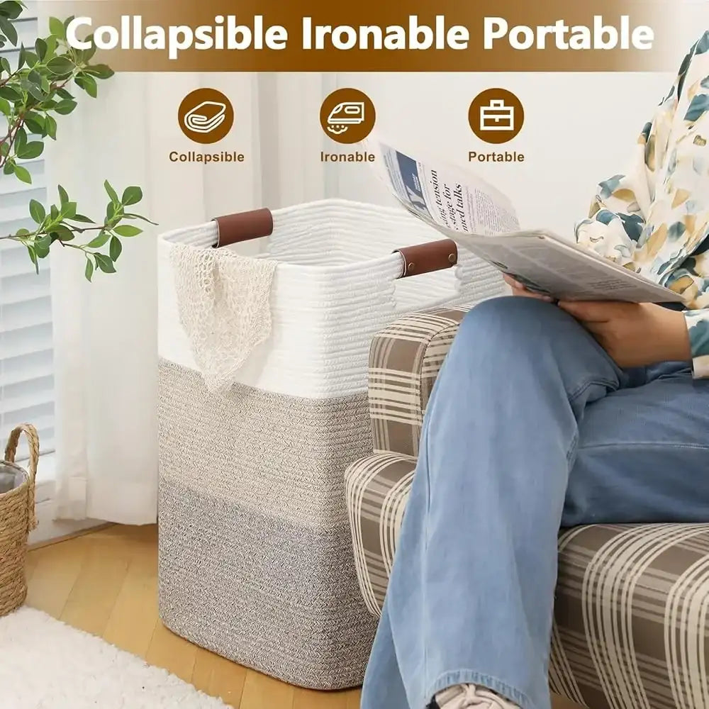 Extra-Large Cotton Woven Laundry Hamper with Handles – Versatile Storage Basket for Toys, Blankets & Pet Supplies