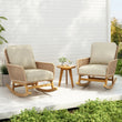 “3-Piece Modern Outdoor Seating Set – Beige Cushioned PE Rattan Rocking Chairs with Wooden Accent Table”