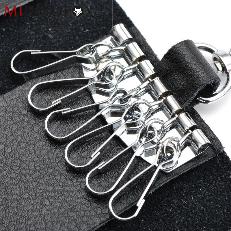 Genuine Leather Keychain Organizer – Unisex Car Key Wallet & Mini Card Holder Pouch
