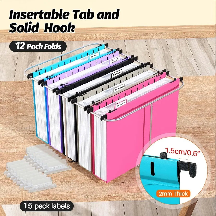 Extra Capacity Hanging File Folders – 12 Pack Heavy-Duty Plastic, Letter Size with Reinforced 2" Expansion for Filing Cabinets