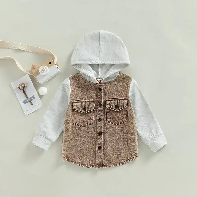 Patch-Detail Hooded Spring/Autumn Coat for Toddler Boys (Ages 1-4)